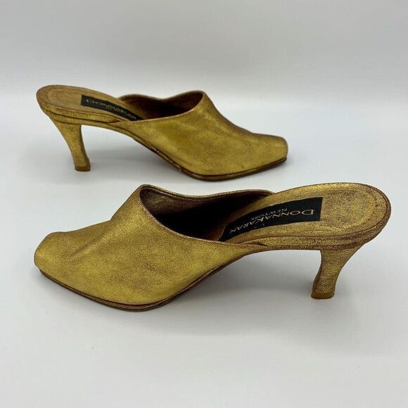 Donna Karan DKNY Gold Leather Peep Toe Slide Mule Pumps Heels Size 5.5 Pre-owned - Picture 8 of 11